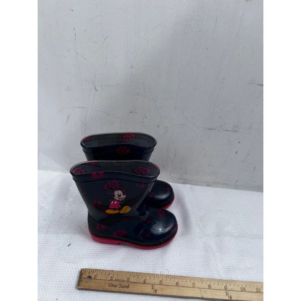Disney‎ Mickey Mouse Rain Boots Size 6 Navy Red Nautical Waterproof Kids